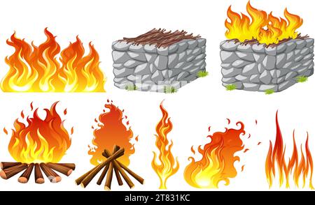 Une collection d'illustrations vectorielles représentant des feux de joie dans une esthétique de dessin animé Illustration de Vecteur