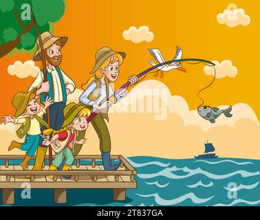 illustration vectorielle de camping familial et de pêche Illustration de Vecteur