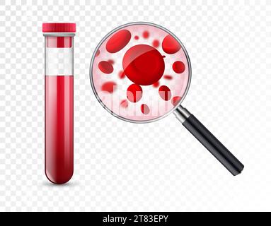 Concept d'hématologie avec tube de globules rouges analyse de laboratoire plat examiner. Hématologie liquide de globules rouges de sang. Illustration de Vecteur