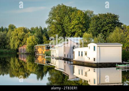 Paysage avec des maisons flottantes dans le village néerlandais de Halfweg, municipalité de Haarlemmermeer Banque D'Images