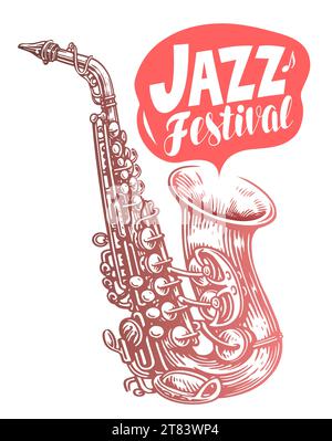 Concert de musique jazz, illustration vectorielle. Saxophone pour flyer, invitation, bannière, couverture, publicité Illustration de Vecteur