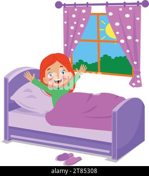 enfant mignon se réveille le matin Illustration de Vecteur