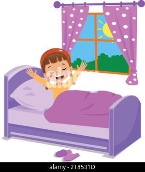 enfant mignon se réveille le matin Illustration de Vecteur