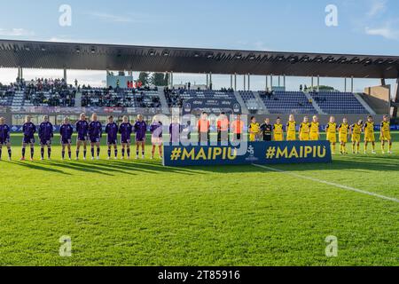 Florence, Italie. 18 novembre 2023. Florence, Italie, 22 octobre 2023 : équipes sur le terrain lors du match de Serie A Women League entre Fiorentina Women et Como Women au Viola Park à Florence, Italie. (Sara Esposito/SPP) crédit : SPP Sport Press photo. /Alamy Live News Banque D'Images