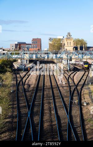 Gare de Lincoln depuis le pont Pelham, Lincoln City, Lincolnshire, Angleterre, Royaume-Uni Banque D'Images