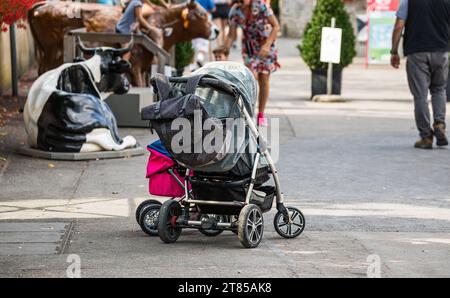 Kinderwagen Beim Rheinfall wurde ein Kinderwagen achtlos zurückgelassen. Laufen-Uhwiesen, Schweiz, 30.07.2022 *** voiture d'enfant Une voiture d'enfant a été négligemment laissée aux chutes du Rhin Laufen Uhwiesen, Suisse, 30 07 2022 Credit : Imago/Alamy Live News Banque D'Images