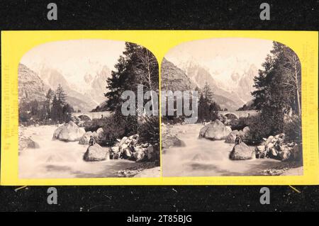 William England Vieux pont sur la Dora Baltea près de Courmayeur/Entrèves avec vue sur le Col du géant. Papier albumine, sur la boîte boîte / format stéréo vers 1865 Banque D'Images