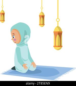 Petite prostration d'enfant pour prier les musulmans Illustration de Vecteur