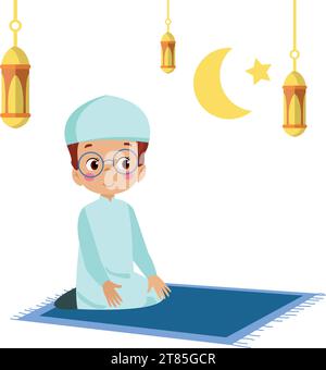 Petite prostration d'enfant pour prier les musulmans Illustration de Vecteur