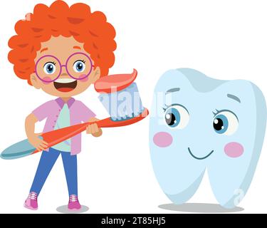 Mignon petit garçon et fille se brossant les dents avec dentifrice et brosse à dents Illustration de Vecteur