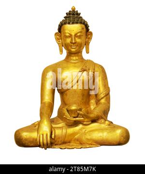 La statue du Bouddha d'Or est assise en méditation. Avec masque Banque D'Images