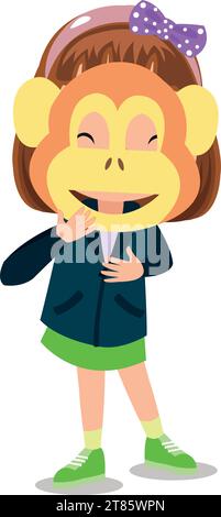 mignon garçon avec masque de singe Illustration de Vecteur