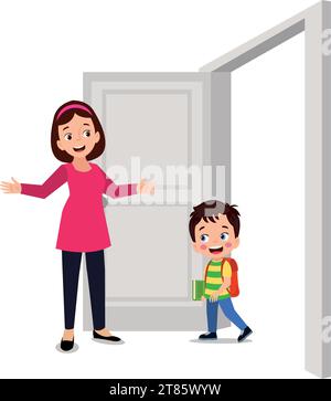 mère accueillant son enfant à la porte Illustration de Vecteur