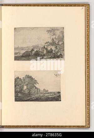 Paulus Potter (Ausführende r Künstler in) Paysage avec troupeau de moutons ; Paysage avec maison entre les arbres. gravure 1644 ; 1649 Banque D'Images