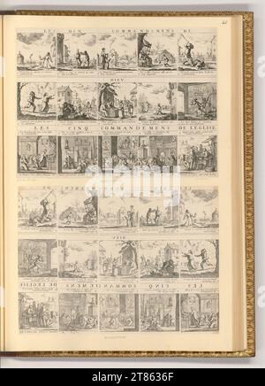 Albert Flamen (graveur) les dix commandements dans le christianisme ; les cinq commandements de l'Église catholique (illustration du livre). gravure 1648, 1648 Banque D'Images