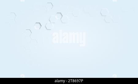 Motifs abstraits d'hexagones avec effet 3d sur fond bleu clair. Technologie, connexion et concept de données. Fond abstrait et moderne, espace de copie Banque D'Images
