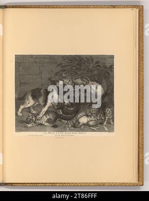 Nicasius Bernaerts combat entre chien et chat. gravure 1643-1797, 1643/1797 Banque D'Images