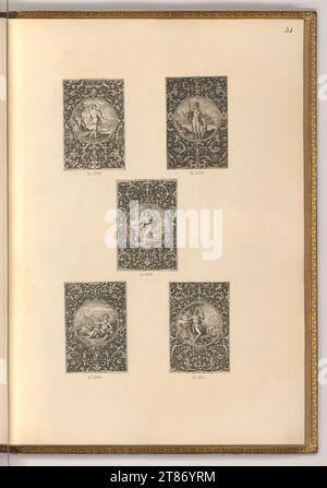 Adriaen Collaert (Ausführende r Künstler in) le jugement de Paris dans le cadre orné. Gravure sur cuivre, gravure 1560-1618, 1560/1618 Banque D'Images