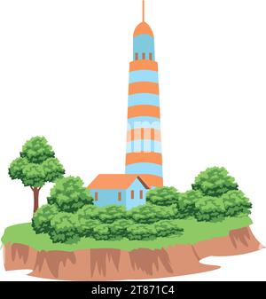 L'image du phare sur la montagne. Illustration vectorielle. Illustration de Vecteur