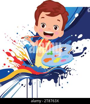 enfant artiste petit garçon peinture sur toile Illustration de Vecteur