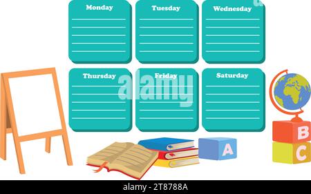 Horaire de retour à l'école. Dessiné à la main. Horaire de la salle de classe. Plan note éducation. Planificateur, classe de table. Enfant, modèle académique. Journal hebdomadaire de l'organisateur Illustration de Vecteur