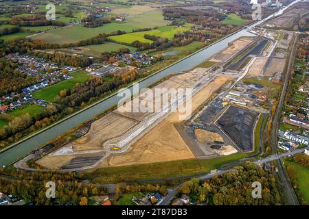 Luftbild, Wasserstadt Aden, Am Datteln-Hamm-Kanal, Baugebiet für geplantes Stadtquartier auf dem Gelände der ehemaligen Zeche Haus Aden, Oberaden, Bergkamen, Ruhrgebiet, Nordrhein-Westfalen, Deutschland ACHTUNGxMINDESTHONORARx60xEURO *** vue aérienne, Wasserstadt Aden, sur le canal de Datteln Hamm, zone de construction du quartier urbain prévu sur le site de l'ancienne mine Haus Aden, Oberaden, Bergkamen, région de la Ruhr, Rhénanie du Nord-Westphalie, Allemagne ATTENTIONxMINDESTHONORARx60xEURO crédit : Imago/Alamy Live News Banque D'Images