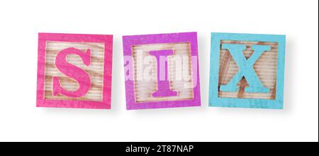 Six concept avec des blocs de bois Childs chemin d'écrêtage Banque D'Images