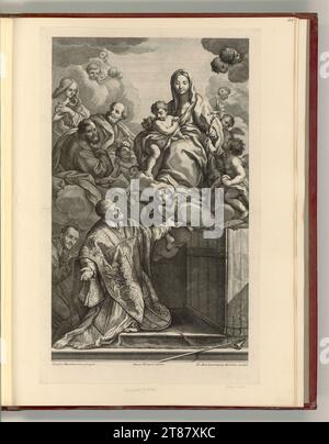 Gioan Antonio Lorenzini (graveur) Un fonctionnaire de l'église devant Marie et Saints. Gravure sur cuivre, gravure 1680-1740, 1680/1740 Banque D'Images