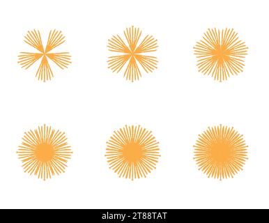 Rayons de soleil dorés sur fond blanc. Doodle illustration du soleil. Illustration de Vecteur