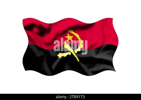 Le drapeau de l'Angola agite dans le vent sur fond blanc. Masque inclus Banque D'Images