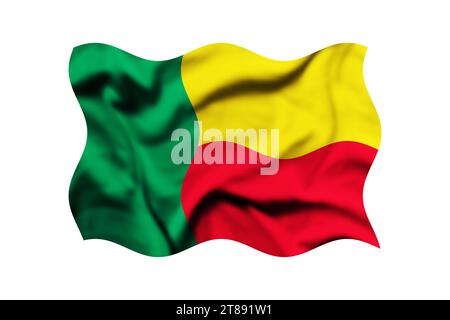 Le drapeau du Bénin agitant dans le vent isolé sur fond blanc, chemin de découpe inclus Banque D'Images