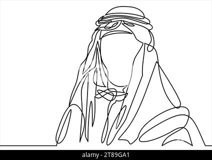 homme arabe du moyen-orient debout en keffiyeh - dessin à une seule ligne Illustration de Vecteur
