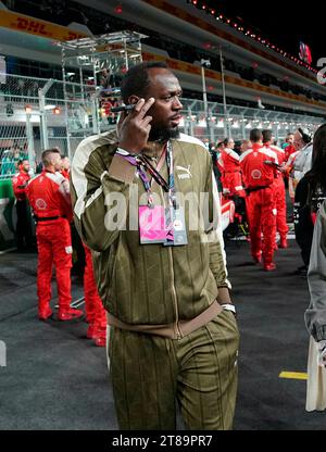 Las Vegas, Vereinigte Staaten. 18 novembre 2023. 18 novembre 2023, Las Vegas Street circuit, Las Vegas, FORMULE 1 HEINEKEN SILVER LAS VEGAS GRAND PRIX 2023, dans le sprinter Usain Bolt Credit : dpa/Alamy Live News Banque D'Images