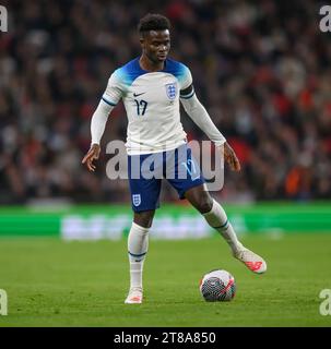 Wembley, Londres, Royaume-Uni. 17 novembre 2023. Angleterre - Malte - qualification Euro 2024 - Wembley. L'Anglais Bukayo Saka lors des qualifications de l'Euro 2024 contre Malte. Crédit photo : Mark pain/Alamy Live News Banque D'Images