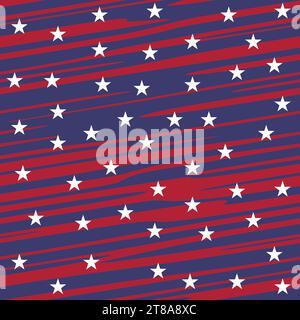 Motif sans couture. Arrière-plan abstrait sans couture. Rayures bleues rouges et étoiles blanches, les couleurs du drapeau américain, fond ou fond d'écran, base pour si web Banque D'Images