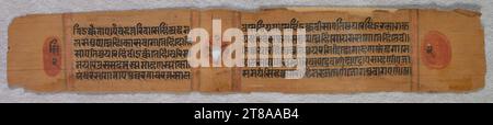 Texte : Folio 2 (verso), tiré d'un Kalpa-sutra, c. 1275. Inde occidentale, Gujarat. Gomme tempera et encre sur papier ; total : 5,7 x 18,4 cm (2 1/4 x 7 1/4 po). Banque D'Images