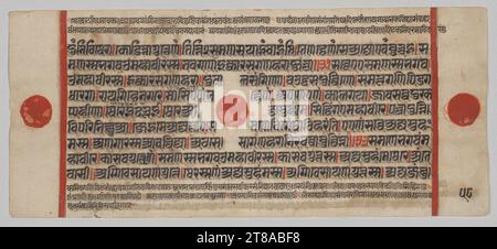 Texte, Folio 58 (verso), tiré d'un Kalpa-sutra, c. 1475-1500. Inde occidentale, Gujarat, dernier quart du 15e siècle. Gomme tempera, encre et or sur papier ; total : 12,5 x 25,7 cm (4 15/16 x 10 1/8 po). Banque D'Images