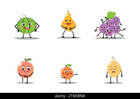 fruits mignons - émoticônes visages souriants et tristes ensemble Illustration de Vecteur