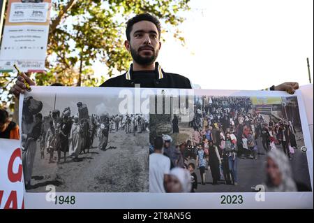 Milan, Italie le 18 novembre 2023. Les gens manifestent lors d'un rassemblement en faveur de la Palestine et pour exiger le cessez-le-feu immédiat à Gaza à Milan, Italie, le 18 novembre 2023 Credit : Piero Cruciatti/Alamy Live News Banque D'Images