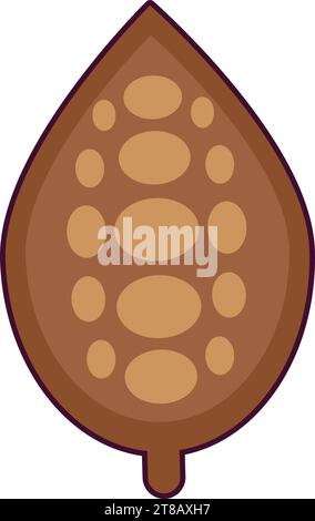 Noix de cacao coupées en deux. Récolte des fèves de cacao pour la transformation du café, boissons au cacao. Icône vectorielle strokée colorée simple isolée sur fond blanc Illustration de Vecteur