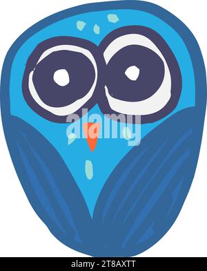 Mignon hibou bleu forêt dessiné à la main dans le style des enfants. Drôle d'oiseau de fée. Art de style Doodle Élément de design pour produits enfants. Stylo feutre dessiné vecteur iso Illustration de Vecteur