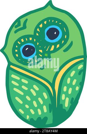 Mignon hibou d'aigle de forêt dessiné à la main dans le style des enfants. Drôle d'oiseau de conte de fées. Art de style Doodle Élément de design pour produits enfants. Vecteur tracé par marqueur iso Illustration de Vecteur