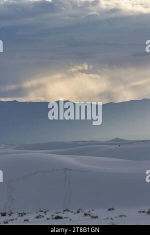 S'élevant du cœur du bassin de Tularosa est l'une des plus grandes merveilles naturelles du monde - les sables blancs scintillants du Nouveau-Mexique. Banque D'Images