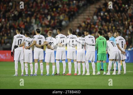 Bruxelles, Belgique. 19 novembre 2023. Les joueurs azerbaïdjanais photographiés au début d'un match entre l'équipe nationale belge de football Red Devils et l'Azerbaïdjan, à Bruxelles, dimanche 19 novembre 2023, match 8/8 dans le groupe F des qualifications pour les Championnats d'Europe de football 2024. BELGA PHOTO BRUNO FAHY crédit : Belga News Agency/Alamy Live News Banque D'Images
