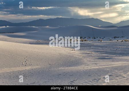 S'élevant du cœur du bassin de Tularosa est l'une des plus grandes merveilles naturelles du monde - les sables blancs scintillants du Nouveau-Mexique. Banque D'Images