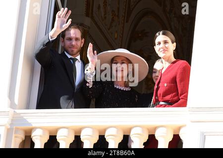 Fête nationale de Monaco 2023 MONACO, le 19 NOVEMBRE : la Princesse Caroline de Hanovre, Charlotte Casiraghi, Andrea Casiraghi, assistent à la fête nationale de Monaco 2023 le 19 novembre 2023 à Monaco, Copyright : xNewsxPicturesx Royal Monaco Day 1247 crédit : Imago/Alamy Live News Banque D'Images