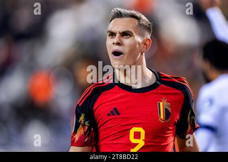 Bruxelles, Belgique. 19 novembre 2023. BRUXELLES, BELGIQUE - 19 NOVEMBRE : Leandro Trossard, Belge, crie lors du match des qualifications européennes du Groupe F - UEFA EURO 2024 entre la Belgique et l'Azerbaïdjan au Stade Roi Baudouin le 19 novembre 2023 à Bruxelles, Belgique. (Photo de Joris Verwijst/BSR Agency) crédit : Orange pics BV/Alamy Live News Banque D'Images