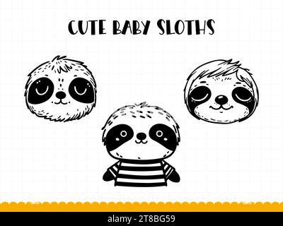 Joli visage paresseux dans un style grimpant simple. Illustration vectorielle. Illustration de Vecteur