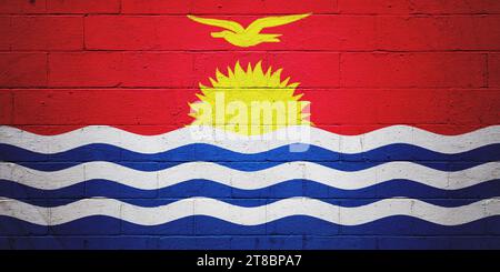 Drapeau de Kiribati peint sur un mur de blocs de cendre. Banque D'Images