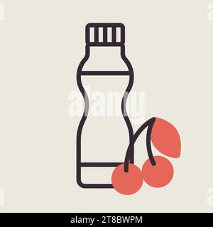 Bouteille de yaourt buvable avec icône vecteur de cerise aromatique. Enseigne de produits laitiers. Symbole graphique pour la conception de sites Web et d'applications de cuisine, logo, application, interface utilisateur Illustration de Vecteur